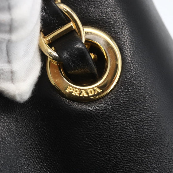 PRADA Chain Tote Bag Leer Zwart Goud Auth kk585
