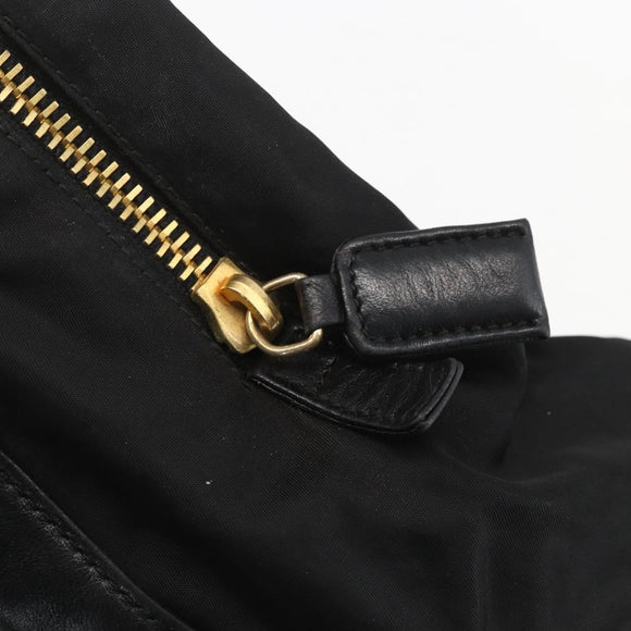 PRADA Chain Tote Bag Leer Zwart Goud Auth kk585