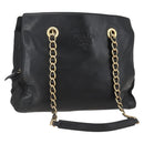 PRADA Chain Tote Bag Leer Zwart Goud Auth kk585-1