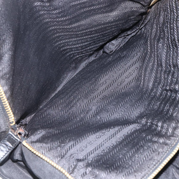 PRADA Chain Tote Bag Leer Zwart Goud Auth kk585