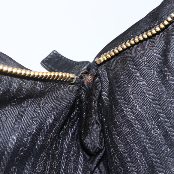 PRADA Chain Tote Bag Leer Zwart Goud Auth kk585