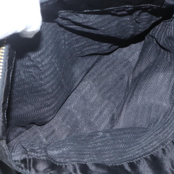 PRADA Chain Tote Bag Leather Black Gold Auth kk585