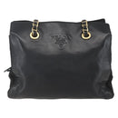 PRADA Chain Tote Bag Leer Zwart Goud Auth kk585-13