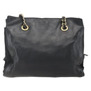 PRADA Chain Tote Bag Leer Zwart Goud Auth kk585-2