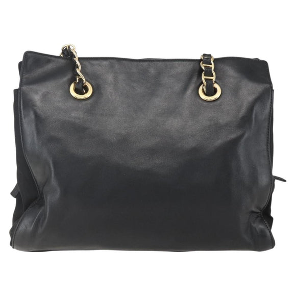 PRADA Chain Tote Bag Leer Zwart Goud Auth kk585