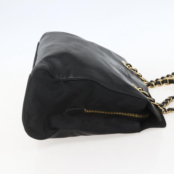 PRADA Chain Tote Bag Leather Black Gold Auth kk585