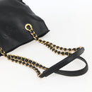 PRADA Chain Tote Bag Leer Zwart Goud Auth kk585-7