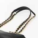 PRADA Chain Tote Bag Leer Zwart Goud Auth kk585-8