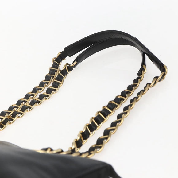 PRADA Chain Tote Bag Leer Zwart Goud Auth kk585