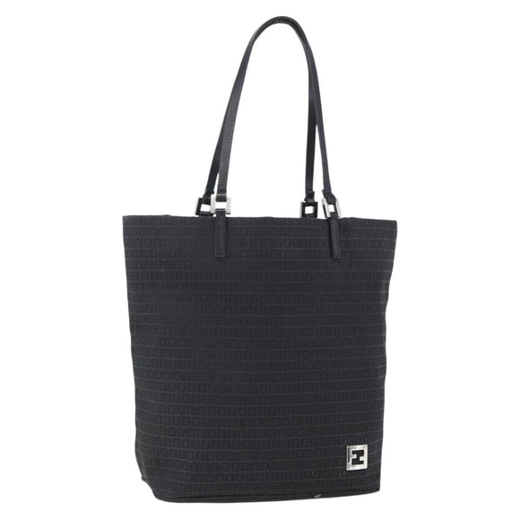 FENDI Zucchino Canvas Tote Bag Black Silver Auth kk586