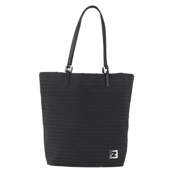 FENDI Zucchino Canvas Tote Bag Black Silver Auth kk586