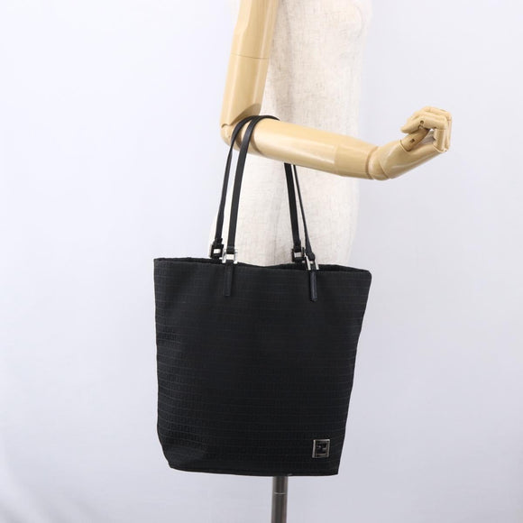 FENDI Zucchino Canvas Tote Bag Black Silver Auth kk586