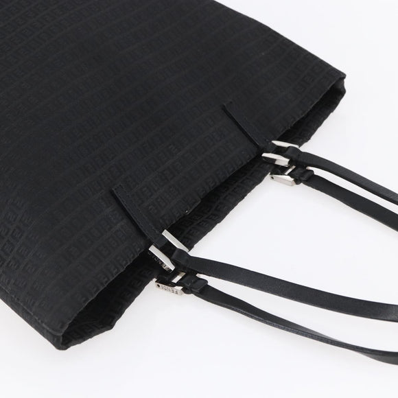 FENDI Zucchino Canvas Tote Bag Black Silver Auth kk586