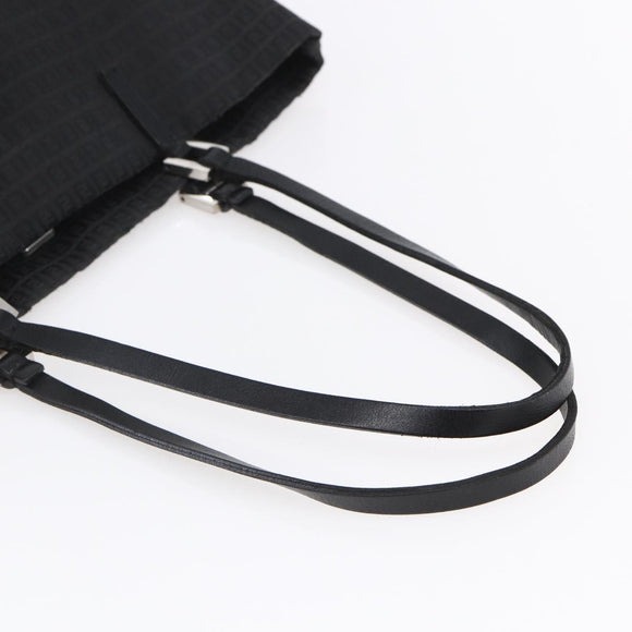 FENDI Zucchino Canvas Tote Bag Black Silver Auth kk586