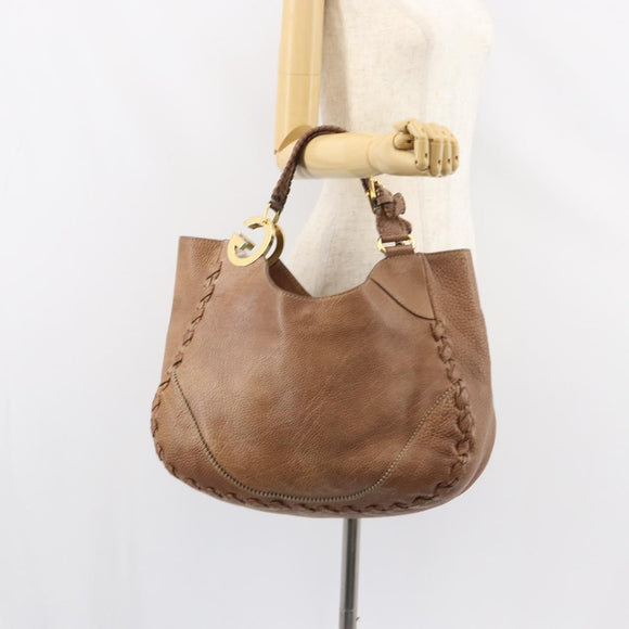 GUCCI Charlotte Hand Bag Leather Brown Gold 218782 Auth kk588