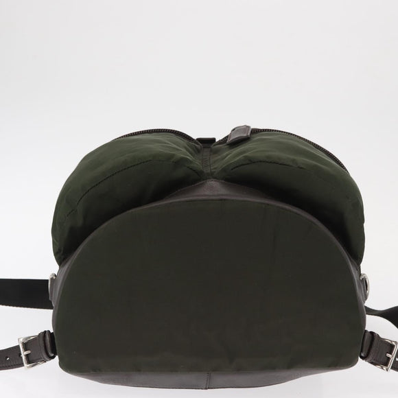 PRADA Backpack Nylon Khaki Silver Auth kk592