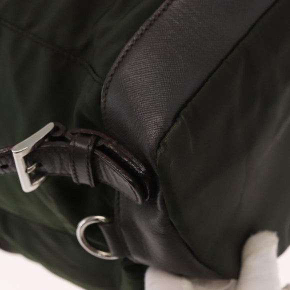 PRADA Backpack Nylon Khaki Silver Auth kk592