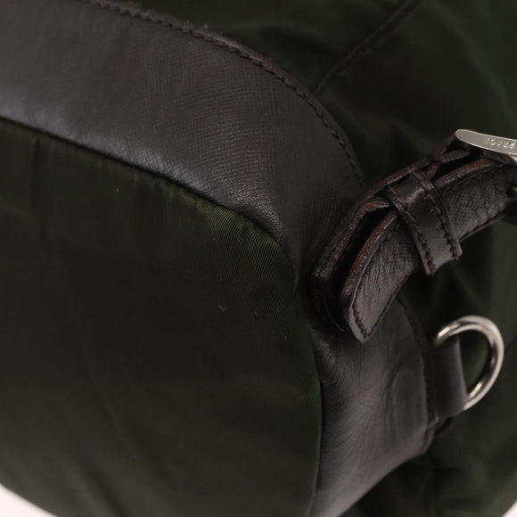 PRADA Backpack Nylon Khaki Silver Auth kk592