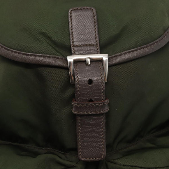 PRADA Backpack Nylon Khaki Silver Auth kk592