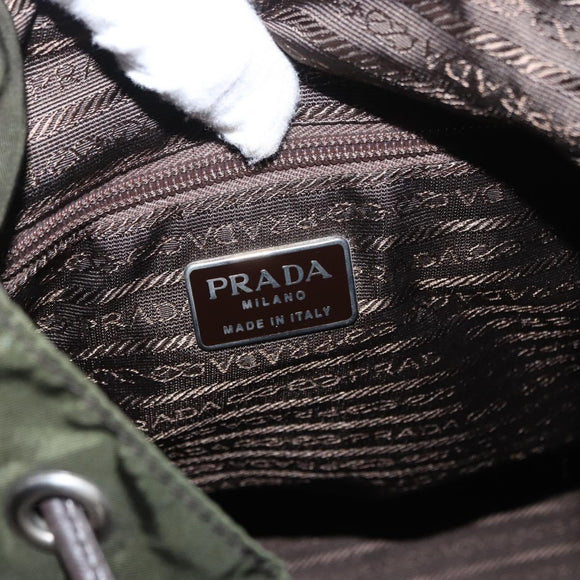 PRADA Backpack Nylon Khaki Silver Auth kk592