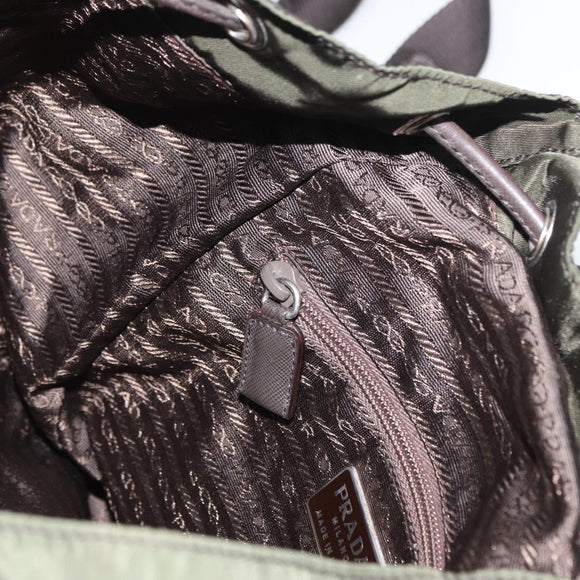 PRADA Backpack Nylon Khaki Silver Auth kk592