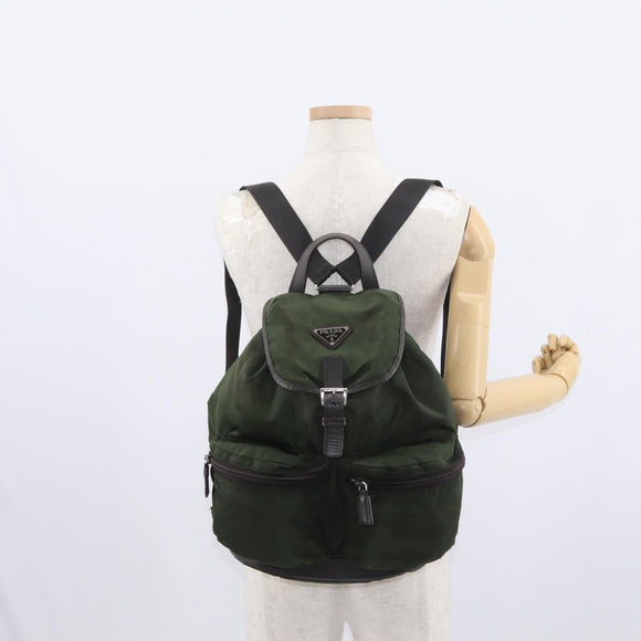 PRADA Backpack Nylon Khaki Silver Auth kk592