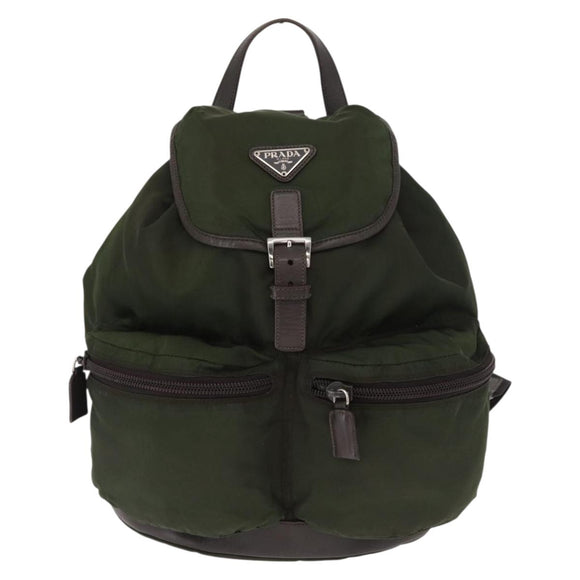 PRADA Backpack Nylon Khaki Silver Auth kk592