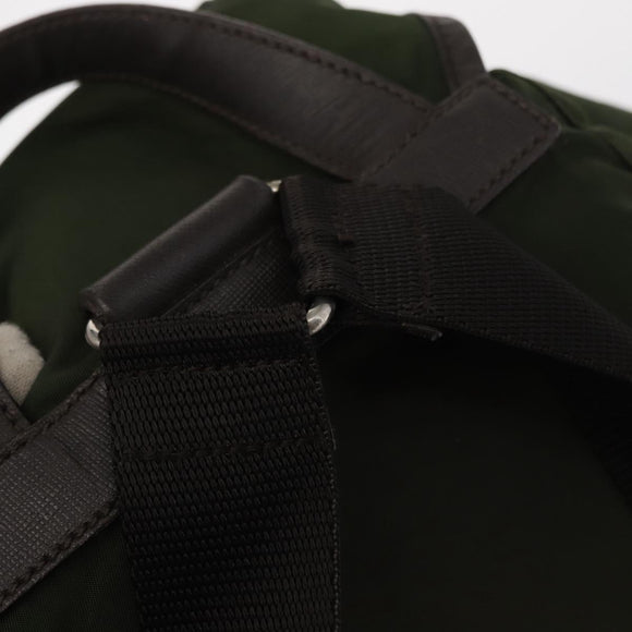 PRADA Backpack Nylon Khaki Silver Auth kk592