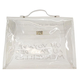 HERMES Vinyl Kelly Hand Bag Vinyl Clear Auth kk593 - 0