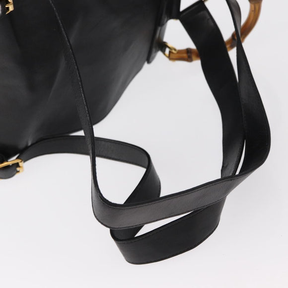 GUCCI Bamboo Backpack Leather Black Gold 003 2058 0016 Auth kk594
