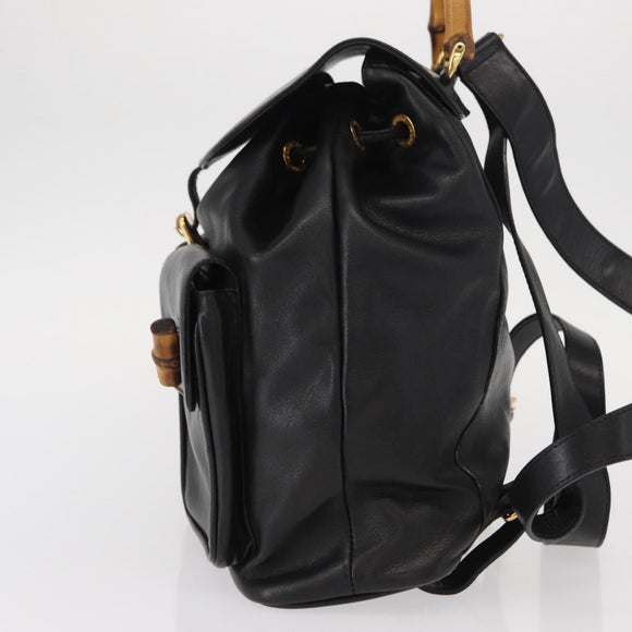GUCCI Bamboo Backpack Leather Black Gold 003 2058 0016 Auth kk594