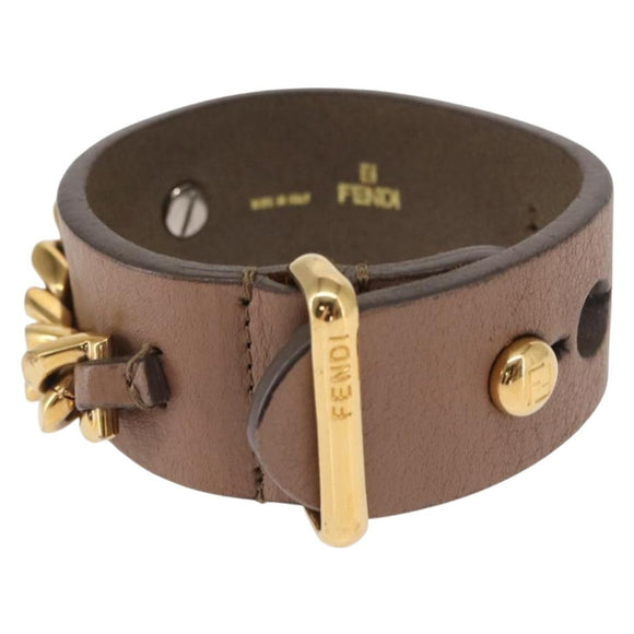 FENDI Bracelet Leather Beige Auth kk598