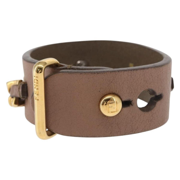 FENDI Bracelet Leather Beige Auth kk598