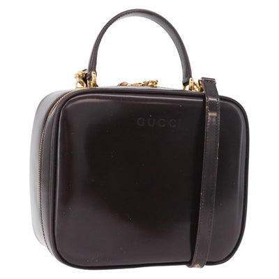 GUCCI Bamboo Vanity Hand Bag Patent 2way Black Gold 000 3270 0323 Auth kk600