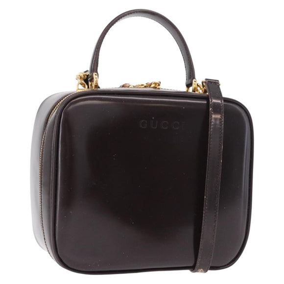 GUCCI Bamboo Vanity Hand Bag Patent 2way Black Gold 000 3270 0323 Auth kk600