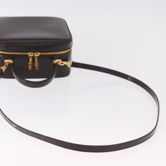 GUCCI Bamboo Vanity Hand Bag Patent 2way Black Gold 000 3270 0323 Auth kk600