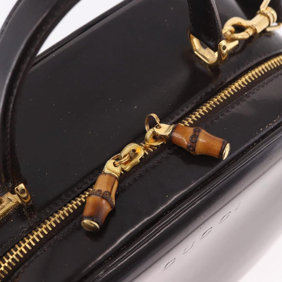 GUCCI Bamboo Vanity Hand Bag Patent 2way Black Gold 000 3270 0323 Auth kk600