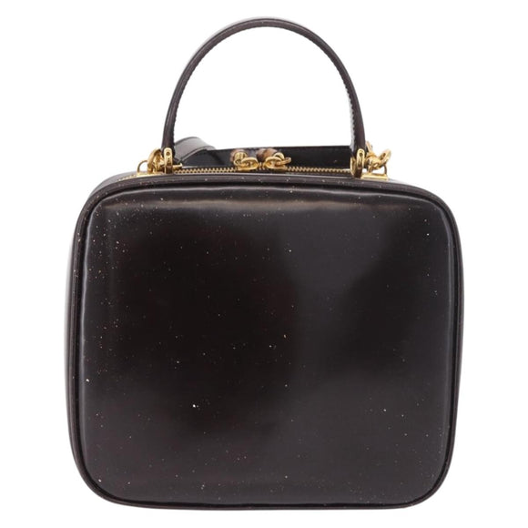 GUCCI Bamboo Vanity Hand Bag Patent 2way Black Gold 000 3270 0323 Auth kk600