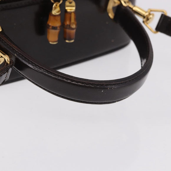 GUCCI Bamboo Vanity Hand Bag Patent 2way Black Gold 000 3270 0323 Auth kk600