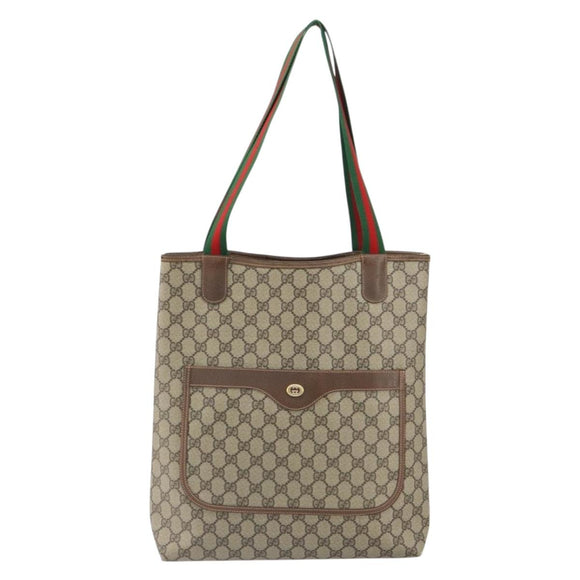 GUCCI GG Supreme Web Sherry Line Tote Bag PVC Beige Gold 89 02 003 Auth kk601