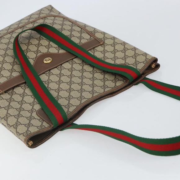 GUCCI GG Supreme Web Sherry Line Tote Bag PVC Beige Gold 89 02 003 Auth kk601