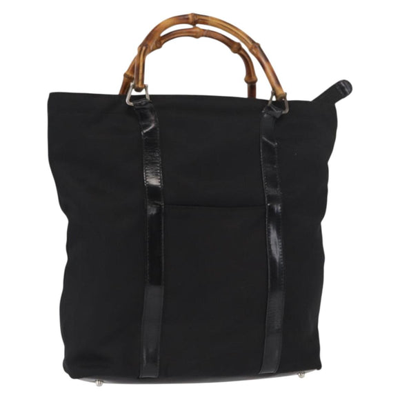 GUCCI Bamboo Hand Bag Nylon Black Silver 000 1998 0508 Auth kk602