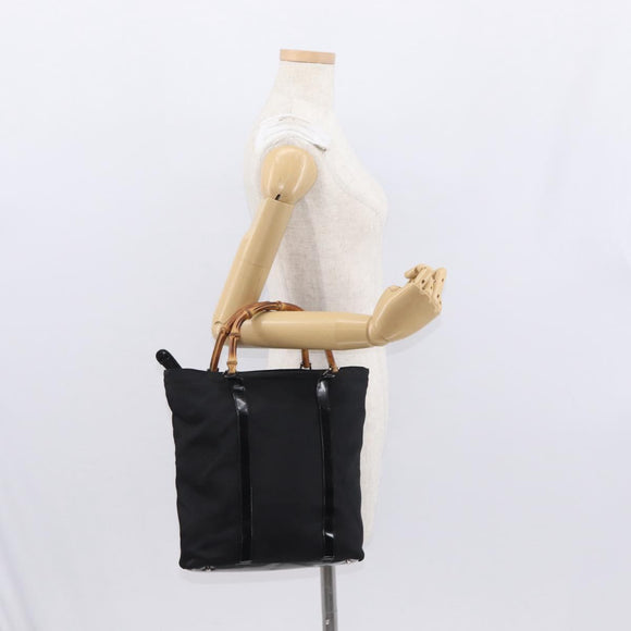 GUCCI Bamboo Hand Bag Nylon Black Silver 000 1998 0508 Auth kk602