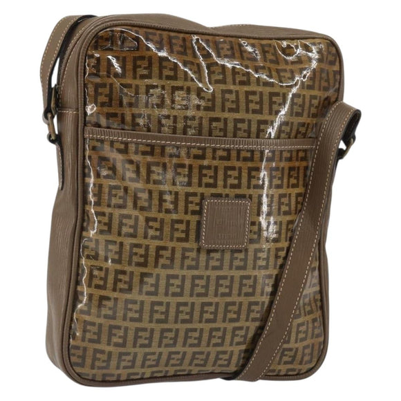 FENDI Zucchino Canvas Shoulder Bag Brown Auth kk603