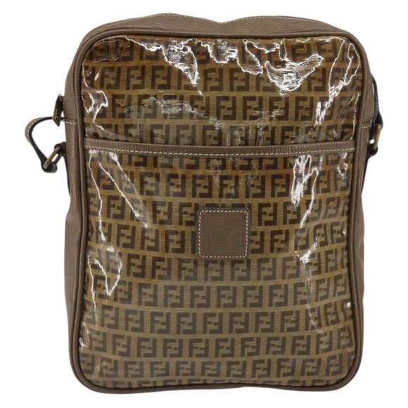 FENDI Zucchino Canvas Shoulder Bag Brown Auth kk603
