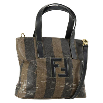 FENDI Pecan Canvas Hand Bag 2way Black Brown Auth kk604