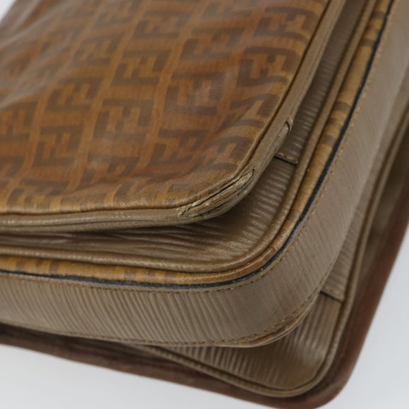 FENDI Zucchino Canvas Shoulder Bag Brown Auth kk605