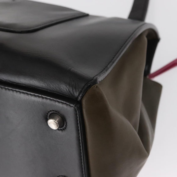 CELINE Edge Small Hand Bag Leather Pink Black khaki Auth kk608