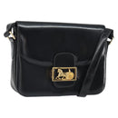 CELINE Horse Carriage Shoulder Bag Leather Black Gold Auth kk609-1
