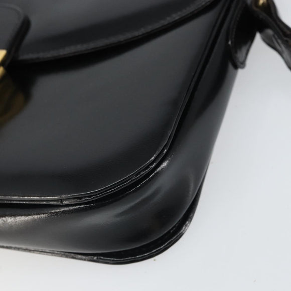 CELINE Horse Carriage Shoulder Bag Leather Black Gold Auth kk609